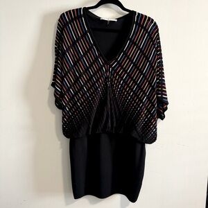 Trina Turk Black and multicolored Asymmetrical Ruffled Sheath Dress